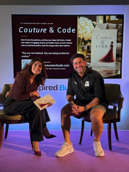 Sonia Aslam with a guest after the Couture & Code session