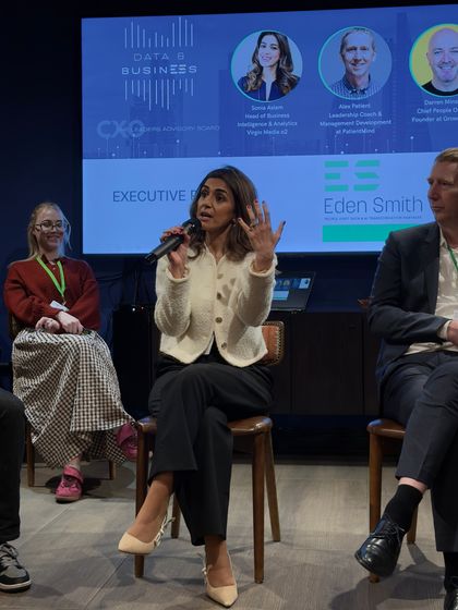 Sonia Aslam speaking on an executive panel